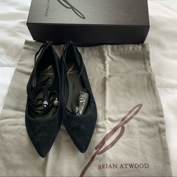B Brian Atwood Skylar Lace Up Black Suede Flats - Picture 2 of 16